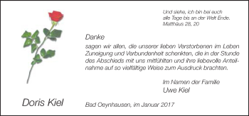 Traueranzeige von Doris Kiel von Neue Westfälische
