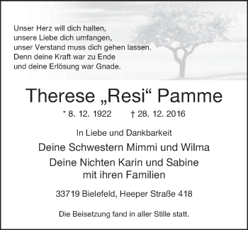 Traueranzeige von Therese Pamme von Neue Westfälische