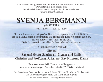 Traueranzeige von Svenja Bergmann von Neue Westfälische