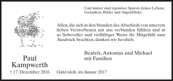 Traueranzeige von Paul Kampwerth von Neue Westfälische