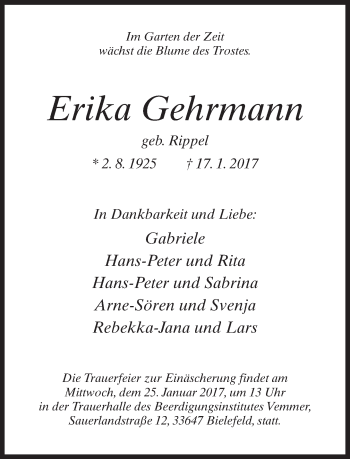 Traueranzeige von Erika Gehrmann von Neue Westfälische