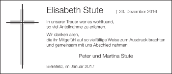 Traueranzeige von Elisabeth Stute von Neue Westfälische