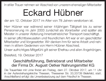 Traueranzeige von Eckard Hübner von Neue Westfälische