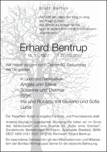 Traueranzeige von Erhard Bentrup von Neue Westfälische