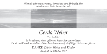 Traueranzeige von Gerda Weber von Neue Westfälische