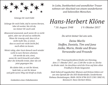 Traueranzeige von Hans-Herbert Klöne von Neue Westfälische