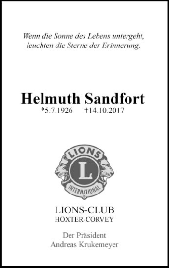 Traueranzeige von Helmuth Sandfort von Neue Westfälische