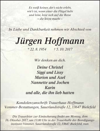 Traueranzeige von Jürgen Hoffmann von Neue Westfälische