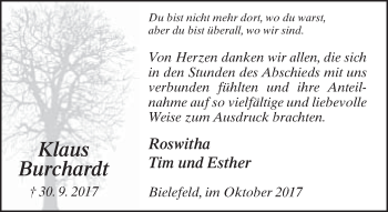 Traueranzeige von Klaus Burchardt von Neue Westfälische