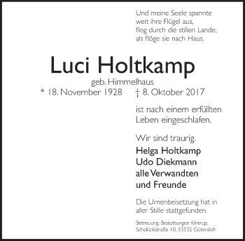 Traueranzeige von Luci Holtkamp von Neue Westfälische