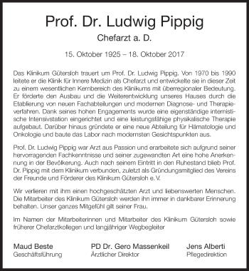 Traueranzeige von Ludwig Pippig von Neue Westfälische
