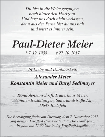 Traueranzeige von Paul-Dieter Meier von Neue Westfälische