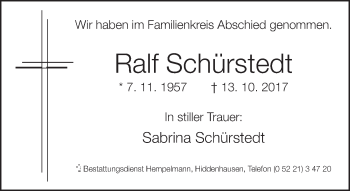 Traueranzeige von Ralf Schürstedt von Neue Westfälische