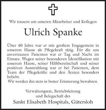 Traueranzeige von Ulrich Spanke von Neue Westfälische