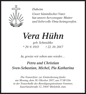 Traueranzeige von Vera Hühn von Neue Westfälische
