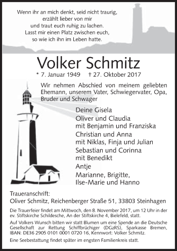 Traueranzeige von Volker Schmitz von Neue Westfälische