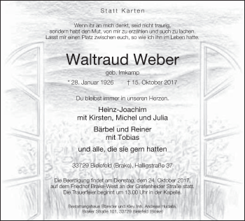 Traueranzeige von Waltraud Weber von Neue Westfälische