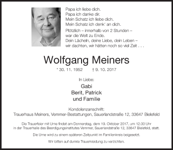 Traueranzeige von Wolfgang Meiners von Neue Westfälische
