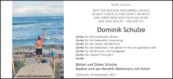 Traueranzeige von Dominik Schulze von Neue Westfälische