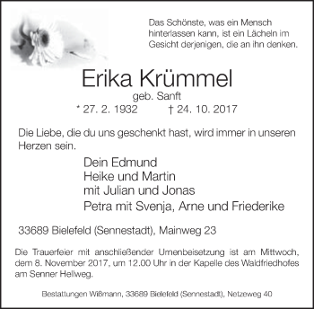 Traueranzeige von Erika Krümmel von Neue Westfälische
