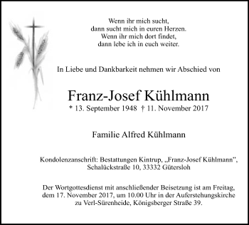 Traueranzeige von Franz-Josef Kühlmann von Neue Westfälische
