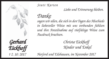 Traueranzeige von Gerhard Eickhoff von Neue Westfälische