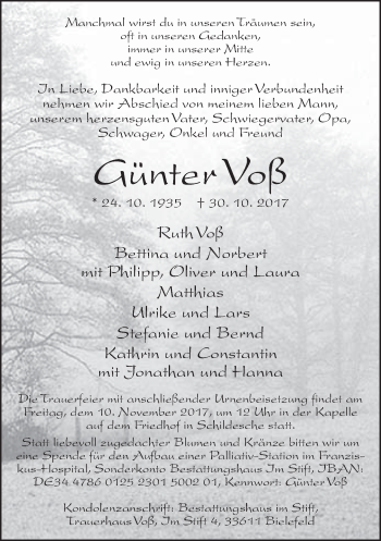Traueranzeige von Günter Voß von Neue Westfälische