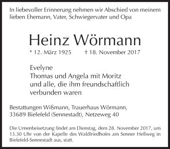 Traueranzeige von Heinz Wörmann von Neue Westfälische