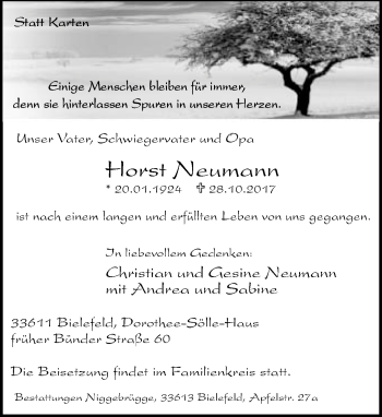 Traueranzeige von Horst Neumann von Neue Westfälische