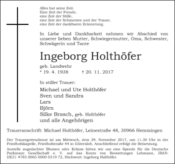 Traueranzeige von Ingeborg Holthöfer von Neue Westfälische