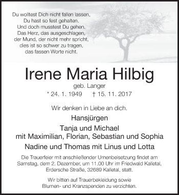 Traueranzeige von Irene Maria Hilbig von Neue Westfälische