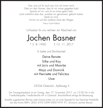 Traueranzeige von Jochen Basner von Neue Westfälische