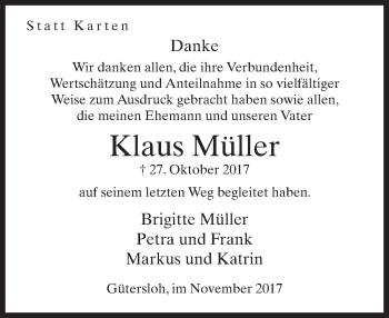 Traueranzeige von Klaus Müller von Neue Westfälische