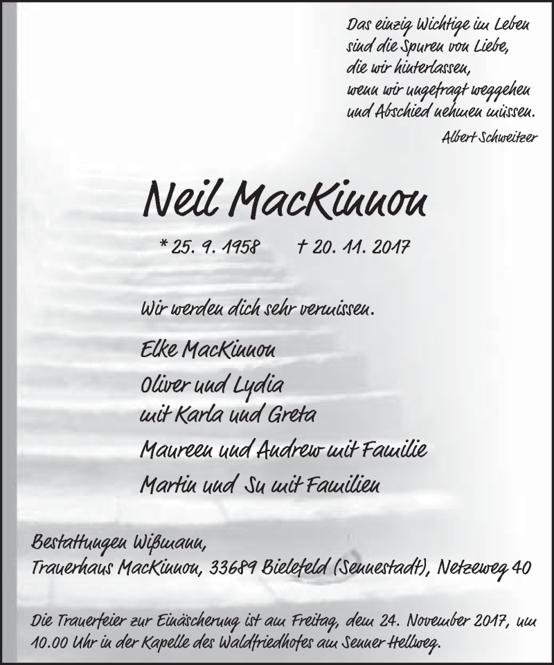  Traueranzeige für Neil Mackinnon vom 22.11.2017 aus Neue Westfälische