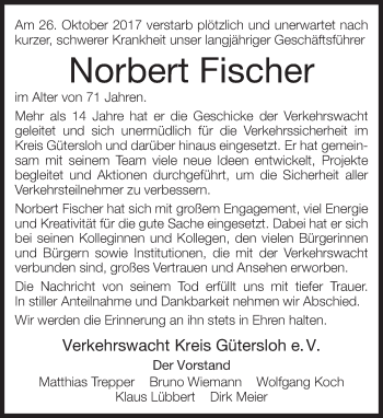 Traueranzeige von Norbert Fischer von Neue Westfälische