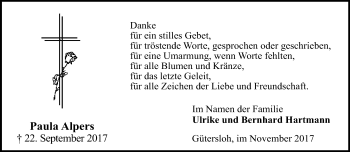 Traueranzeige von Paula Alpers von Neue Westfälische