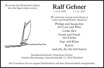 Traueranzeige von Ralf Gehner von Neue Westfälische