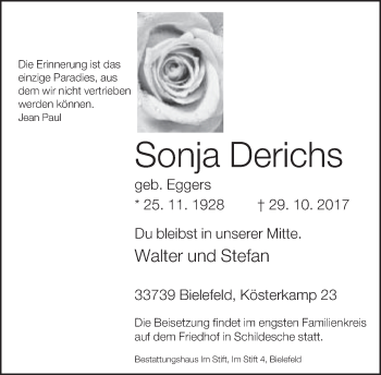 Traueranzeige von Sonja Derichs von Neue Westfälische