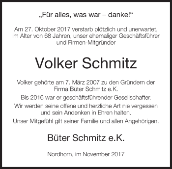 Traueranzeige von Volker Schmitz von Neue Westfälische