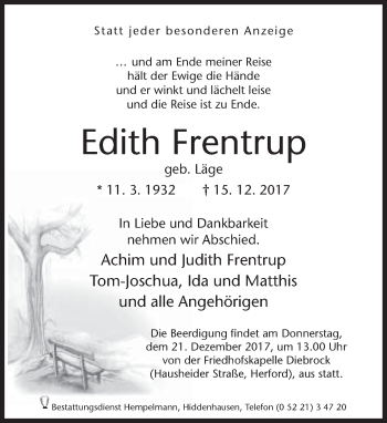 Traueranzeige von Edith Frentrup von Neue Westfälische