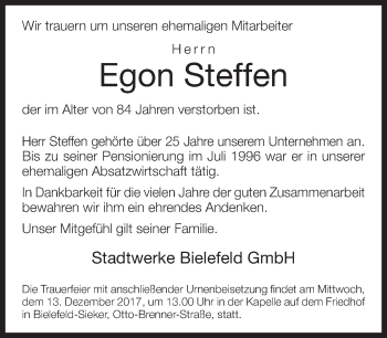 Traueranzeige von Egon Steffen von Neue Westfälische