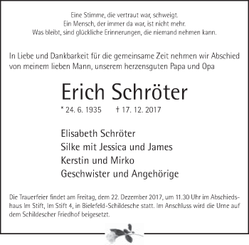 Traueranzeige von Erich Schröter von Neue Westfälische