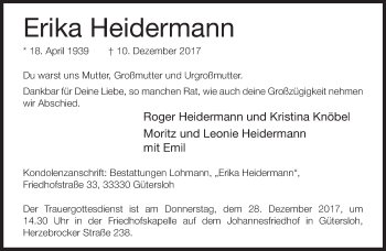 Traueranzeige von Erika Heidermann von Neue Westfälische