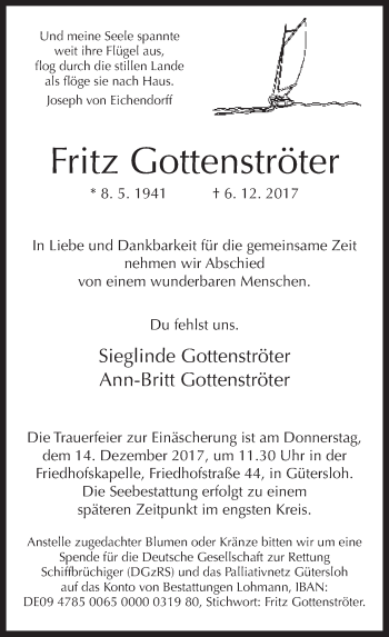 Traueranzeige von Fritz Gottenströter von Neue Westfälische
