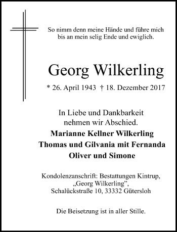 Traueranzeige von Georg Wilkerling von Neue Westfälische