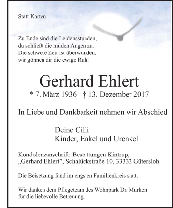 Traueranzeige von Gerhard Ehlert von Neue Westfälische