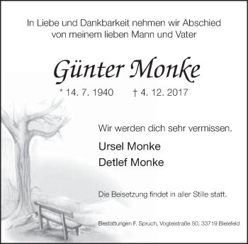 Traueranzeige von Günter Monke von Neue Westfälische