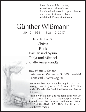 Traueranzeige von Günther Wißmann von Neue Westfälische