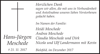 Traueranzeige von Hans-Jürgen Meschede von Neue Westfälische