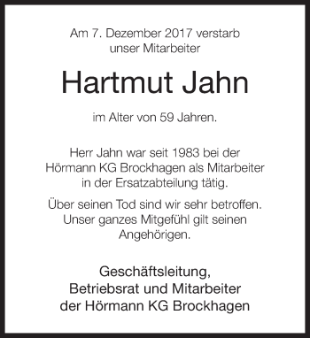 Traueranzeige von Hartmut Jahn von Neue Westfälische